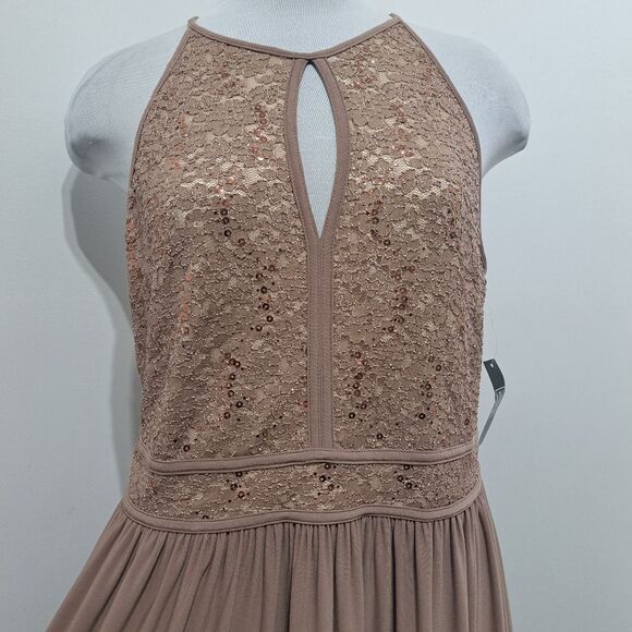 Nightway NW Elegant Sequined Halter Neck Party Maxi Plus Size Dress 16W Taupe NW - Picture 7 of 14